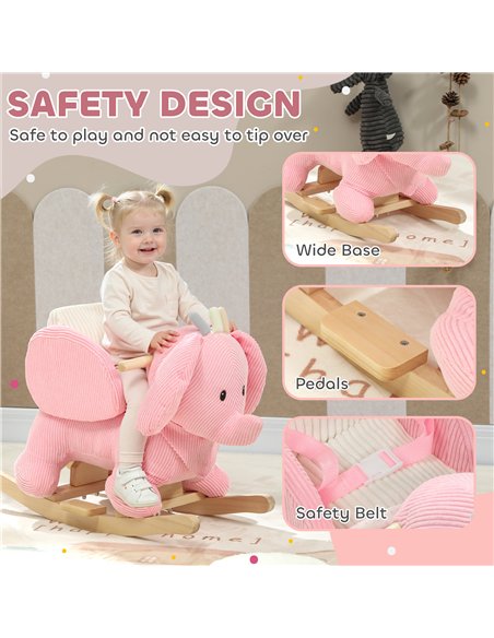 AIYAPLAY Kids Rocking Horse, Baby Ride on Elephant Rocker with Safety Belt and Sound for Toddlers 18 to 36 Months, Pink - pic 174773 | FastDaddyshop