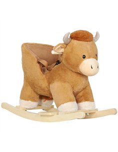 AIYAPLAY Baby Rocking Horse with Safety Belt, Wood Base, Animal Rocker for Children, Brown