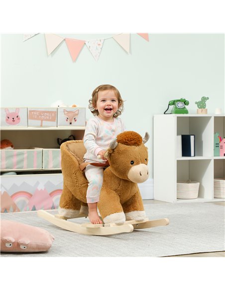 AIYAPLAY Baby Rocking Horse with Safety Belt, Wood Base, Animal Rocker for Children, Brown - pic 174778 | FastDaddyshop