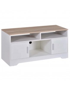 Homcom 1050mm Boxy TV Stand, with Wood-Effect Table Top