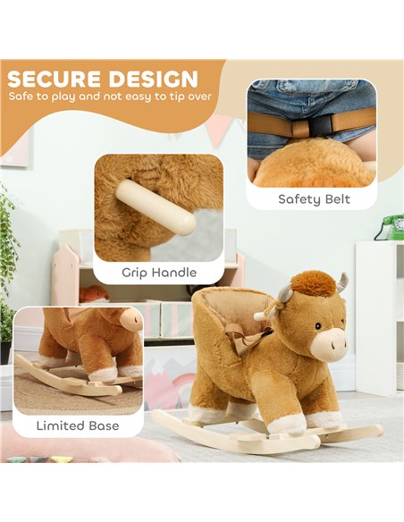 AIYAPLAY Baby Rocking Horse with Safety Belt, Wood Base, Animal Rocker for Children, Brown - pic 174781 | FastDaddyshop