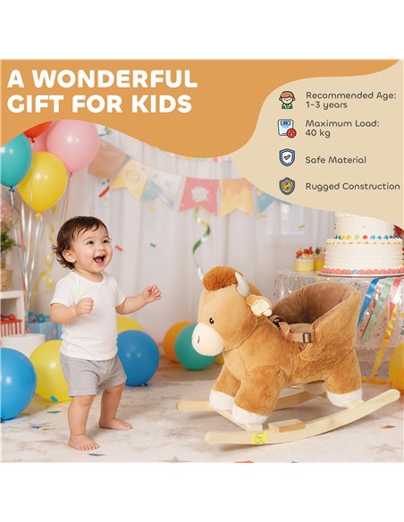 AIYAPLAY Baby Rocking Horse with Safety Belt, Wood Base, Animal Rocker for Children, Brown - pic 174783 | FastDaddyshop