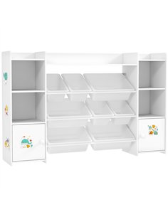 AIYAPLAY Kids Toy Organizers and Storage with 8 Removable Storage Bins and Bookshelf, White