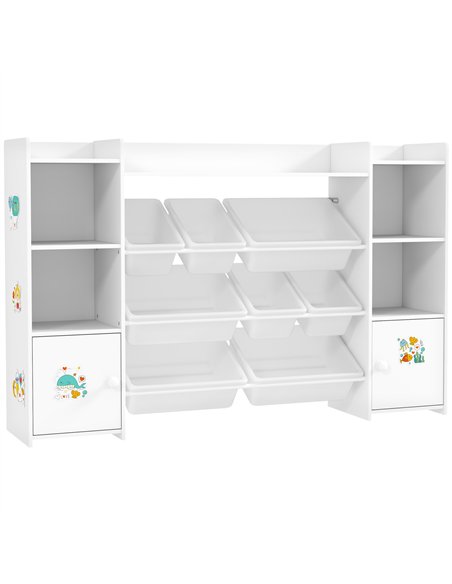 AIYAPLAY Kids Toy Organizers and Storage with 8 Removable Storage Bins and Bookshelf, White - pic 174786 | FastDaddyshop