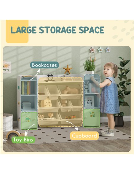 AIYAPLAY Kids Toy Organizers and Storage with 8 Removable Storage Bins and Bookshelf, White - pic 174789 | FastDaddyshop