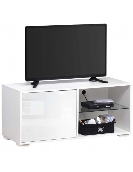 Homcom 1000mm High Gloss Boxy TV Cabinet with Storage, White - pic 17479 | FastDaddyshop