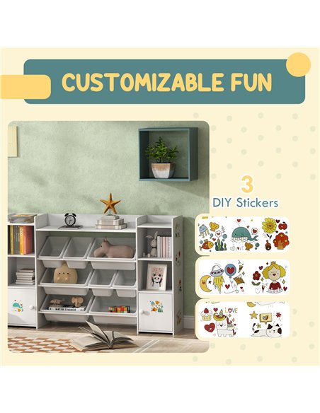 AIYAPLAY Kids Toy Organizers and Storage with 8 Removable Storage Bins and Bookshelf, White - pic 174790 | FastDaddyshop