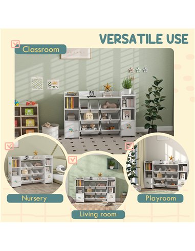 AIYAPLAY Kids Toy Organizers and Storage with 8 Removable Storage Bins and Bookshelf, White