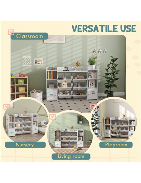 AIYAPLAY Kids Toy Organizers and Storage with 8 Removable Storage Bins and Bookshelf, White - pic 174791 | FastDaddyshop