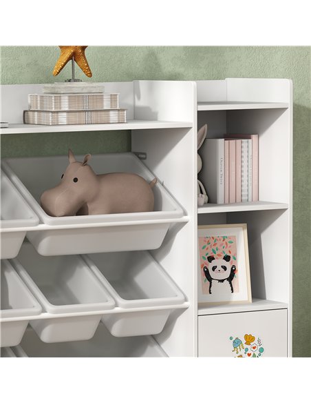 AIYAPLAY Kids Toy Organizers and Storage with 8 Removable Storage Bins and Bookshelf, White - pic 174792 | FastDaddyshop