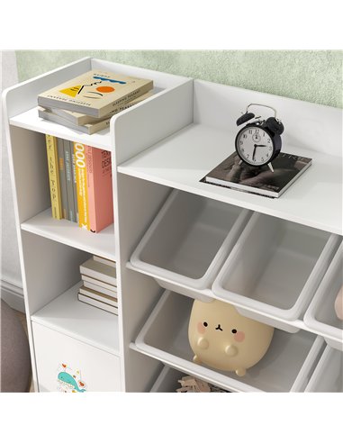 AIYAPLAY Kids Toy Organizers and Storage with 8 Removable Storage Bins and Bookshelf, White