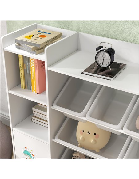 AIYAPLAY Kids Toy Organizers and Storage with 8 Removable Storage Bins and Bookshelf, White - pic 174793 | FastDaddyshop