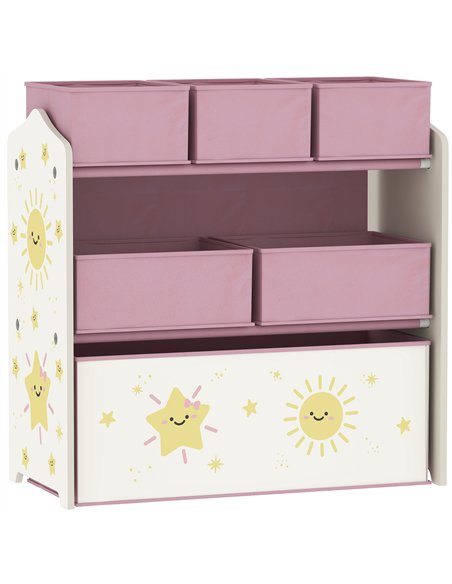 AIYAPLAY Kids Toy Storage Units, 3-Tier Toy Organiser Shelf with 6 Removable Boxes for Kids, Bedroom, Playroom, Pink - pic 174795 | FastDaddyshop