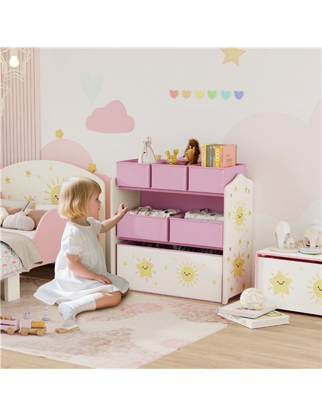 AIYAPLAY Kids Toy Storage Units, 3-Tier Toy Organiser Shelf with 6 Removable Boxes for Kids, Bedroom, Playroom, Pink - pic 174796 | FastDaddyshop