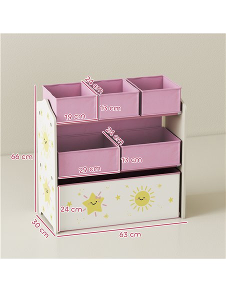 AIYAPLAY Kids Toy Storage Units, 3-Tier Toy Organiser Shelf with 6 Removable Boxes for Kids, Bedroom, Playroom, Pink - pic 174797 | FastDaddyshop