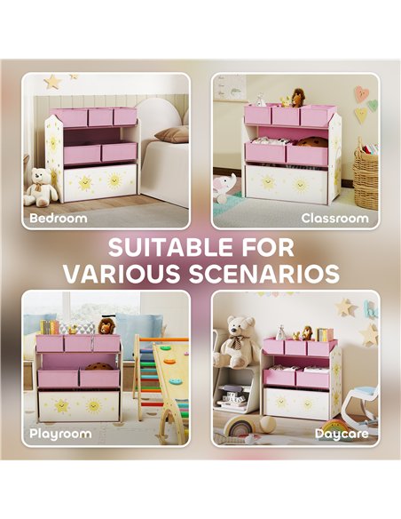 AIYAPLAY Kids Toy Storage Units, 3-Tier Toy Organiser Shelf with 6 Removable Boxes for Kids, Bedroom, Playroom, Pink - pic 174801 | FastDaddyshop