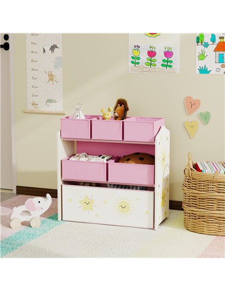 AIYAPLAY Kids Toy Storage Units, 3-Tier Toy Organiser Shelf with 6 Removable Boxes for Kids, Bedroom, Playroom, Pink - pic 174802 | FastDaddyshop