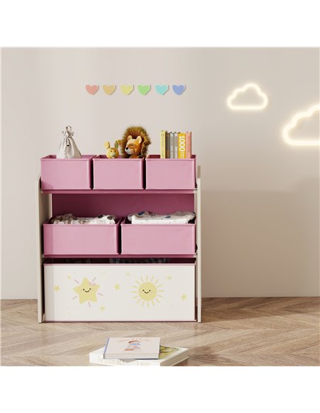 AIYAPLAY Kids Toy Storage Units, 3-Tier Toy Organiser Shelf with 6 Removable Boxes for Kids, Bedroom, Playroom, Pink - pic 174803 | FastDaddyshop