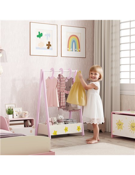 AIYAPLAY Baby Clothing Rack with Hangers, Storage Shelf for Bedroom, Star Theme, for Ages 3-6, Pink - pic 174805 | FastDaddyshop