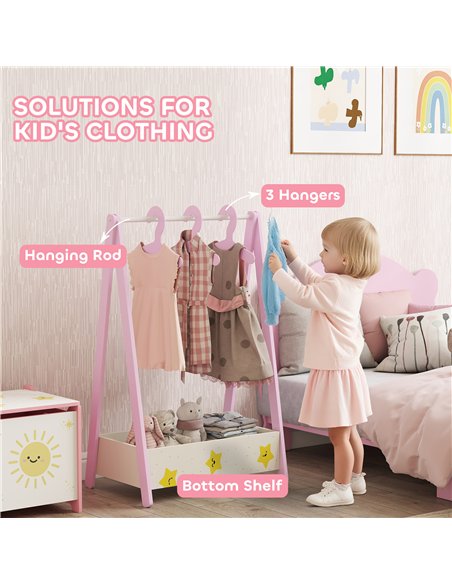 AIYAPLAY Baby Clothing Rack with Hangers, Storage Shelf for Bedroom, Star Theme, for Ages 3-6, Pink - pic 174807 | FastDaddyshop