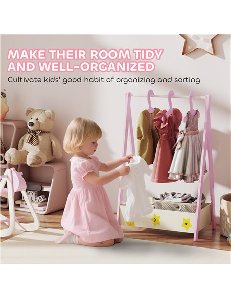 AIYAPLAY Baby Clothing Rack with Hangers, Storage Shelf for Bedroom, Star Theme, for Ages 3-6, Pink - pic 174809 | FastDaddyshop