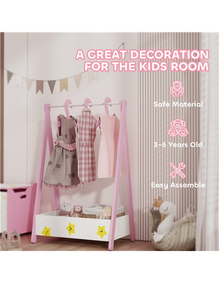 AIYAPLAY Baby Clothing Rack with Hangers, Storage Shelf for Bedroom, Star Theme, for Ages 3-6, Pink - pic 174810 | FastDaddyshop