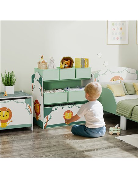 AIYAPLAY Kids Toy Storage Units, 3-Tier Toy Organiser Shelf with 6 Removable Boxes for Kids, Bedroom, Playroom, Green - pic 174814 | FastDaddyshop