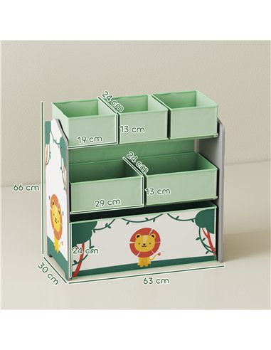 AIYAPLAY Kids Toy Storage Units, 3-Tier Toy Organiser Shelf with 6 Removable Boxes for Kids, Bedroom, Playroom, Green