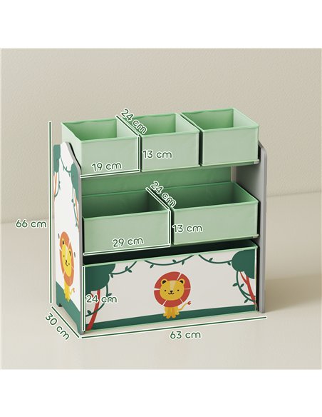 AIYAPLAY Kids Toy Storage Units, 3-Tier Toy Organiser Shelf with 6 Removable Boxes for Kids, Bedroom, Playroom, Green - pic 174815 | FastDaddyshop