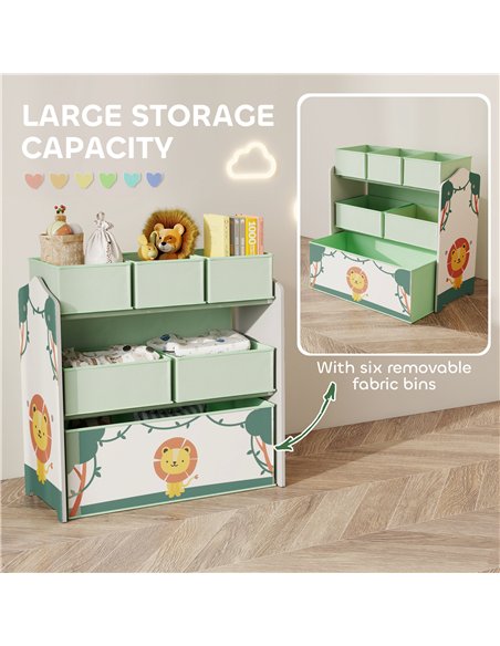 AIYAPLAY Kids Toy Storage Units, 3-Tier Toy Organiser Shelf with 6 Removable Boxes for Kids, Bedroom, Playroom, Green - pic 174816 | FastDaddyshop