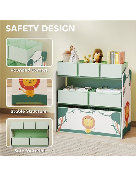 AIYAPLAY Kids Toy Storage Units, 3-Tier Toy Organiser Shelf with 6 Removable Boxes for Kids, Bedroom, Playroom, Green - pic 174817 | FastDaddyshop