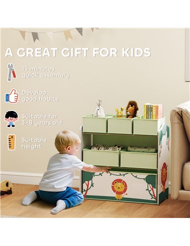 AIYAPLAY Kids Toy Storage Units, 3-Tier Toy Organiser Shelf with 6 Removable Boxes for Kids, Bedroom, Playroom, Green