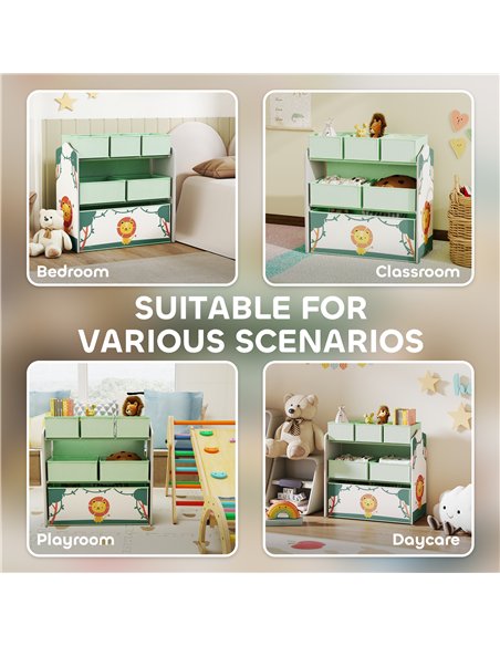 AIYAPLAY Kids Toy Storage Units, 3-Tier Toy Organiser Shelf with 6 Removable Boxes for Kids, Bedroom, Playroom, Green - pic 174819 | FastDaddyshop