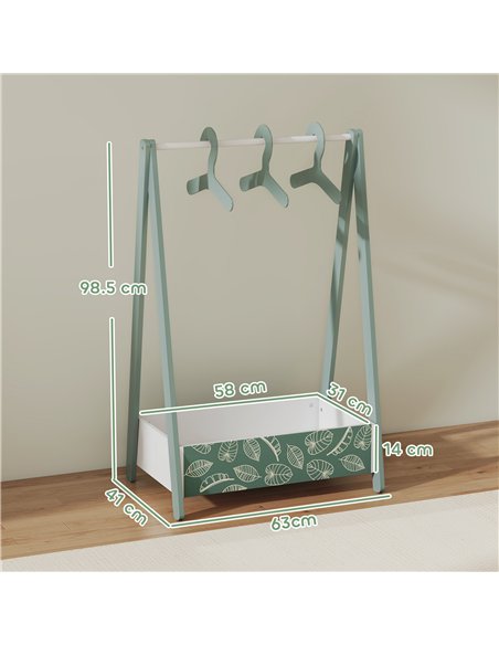 AIYAPLAY Baby Clothing Rack with Hangers, Storage Shelf for Bedroom, Leaf Theme, for Ages 3-6, Green - pic 174824 | FastDaddyshop