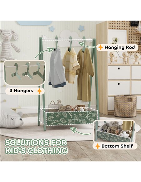 AIYAPLAY Baby Clothing Rack with Hangers, Storage Shelf for Bedroom, Leaf Theme, for Ages 3-6, Green - pic 174825 | FastDaddyshop