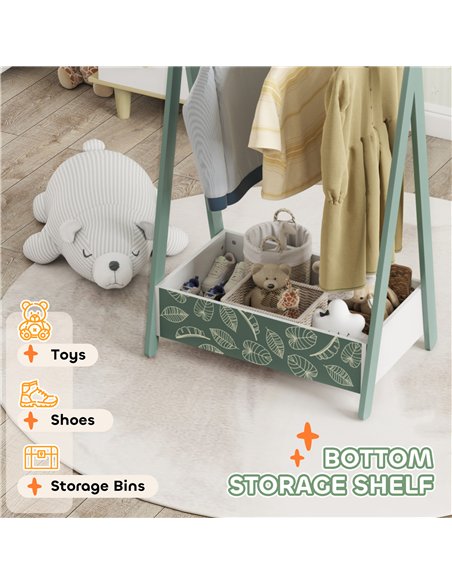 AIYAPLAY Baby Clothing Rack with Hangers, Storage Shelf for Bedroom, Leaf Theme, for Ages 3-6, Green - pic 174826 | FastDaddyshop