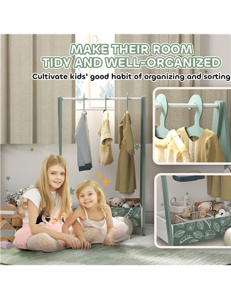 AIYAPLAY Baby Clothing Rack with Hangers, Storage Shelf for Bedroom, Leaf Theme, for Ages 3-6, Green - pic 174827 | FastDaddyshop