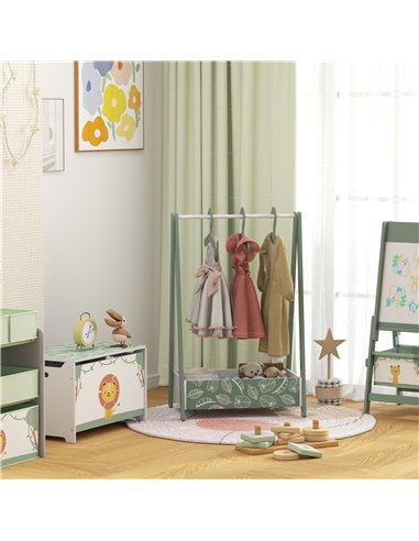 AIYAPLAY Baby Clothing Rack with Hangers, Storage Shelf for Bedroom, Leaf Theme, for Ages 3-6, Green