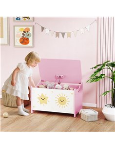 AIYAPLAY Toy Box with Lid, Safety Hinges and Groove Handles, Toy Storage organiser for Kids, Living Room, Playroom, Pink 2