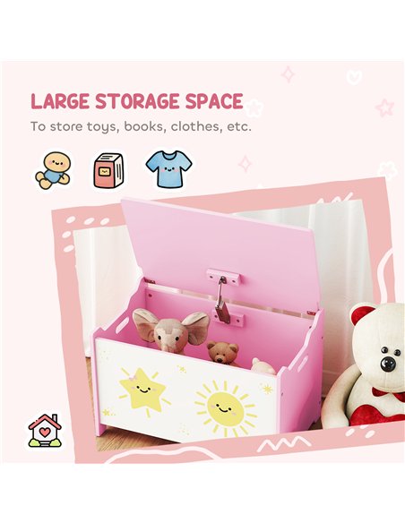 AIYAPLAY Toy Box with Lid, Safety Hinges and Groove Handles, Toy Storage organiser for Kids, Living Room, Playroom, Pink - pic 174834 | FastDaddyshop