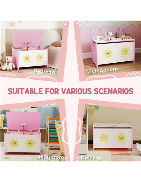 AIYAPLAY Toy Box with Lid, Safety Hinges and Groove Handles, Toy Storage organiser for Kids, Living Room, Playroom, Pink - pic 174836 | FastDaddyshop