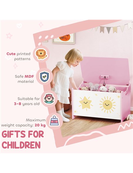 AIYAPLAY Toy Box with Lid, Safety Hinges and Groove Handles, Toy Storage organiser for Kids, Living Room, Playroom, Pink - pic 174837 | FastDaddyshop