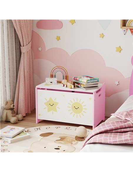 AIYAPLAY Toy Box with Lid, Safety Hinges and Groove Handles, Toy Storage organiser for Kids, Living Room, Playroom, Pink - pic 174838 | FastDaddyshop