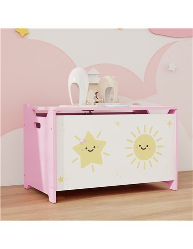 AIYAPLAY Toy Box with Lid, Safety Hinges and Groove Handles, Toy Storage organiser for Kids, Living Room, Playroom, Pink