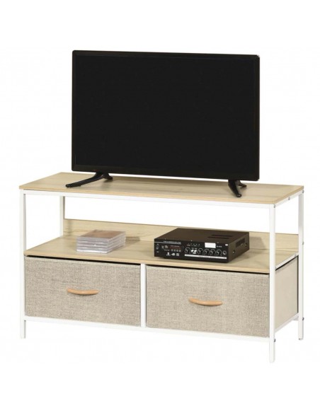 Homcom 980mm Minimalistic Wood-Effect TV Stand with Drawers, Maple - Light Grey - pic 17485 | FastDaddyshop