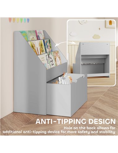 AIYAPLAY Bookcase for Kids with Shelves, Drawer, Bookcase for Bedroom, Playroom, Grey