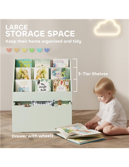 AIYAPLAY Bookcase for Kids with Shelves, Drawer, Bookcase for Bedroom, Playroom, Green - pic 174861 | FastDaddyshop