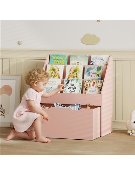 AIYAPLAY Bookcase for Kids with Shelves, Drawer, Bookcase for Bedroom, Playroom, Pink - pic 174868 | FastDaddyshop