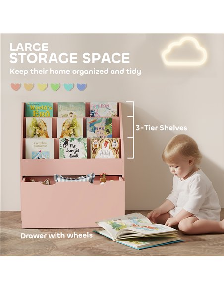 AIYAPLAY Bookcase for Kids with Shelves, Drawer, Bookcase for Bedroom, Playroom, Pink - pic 174870 | FastDaddyshop