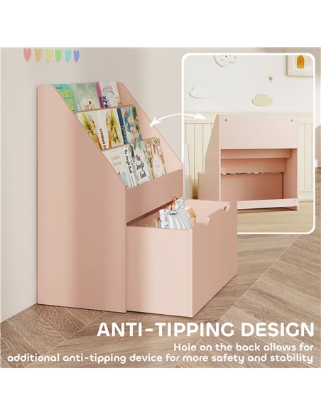 AIYAPLAY Bookcase for Kids with Shelves, Drawer, Bookcase for Bedroom, Playroom, Pink - pic 174871 | FastDaddyshop